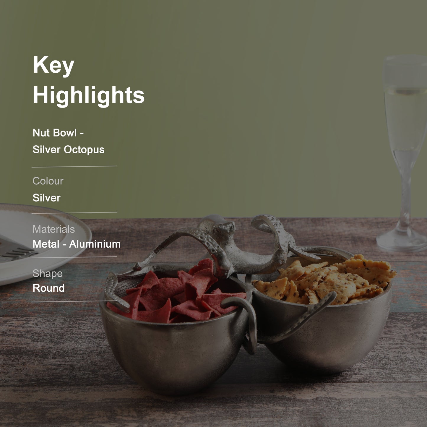 Metal Octopus Shape Nut bowl