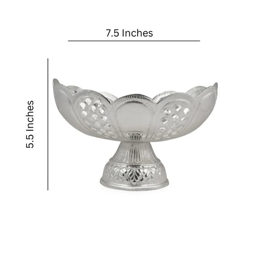 Brass Silver Plated Oval Cut Work Bowl