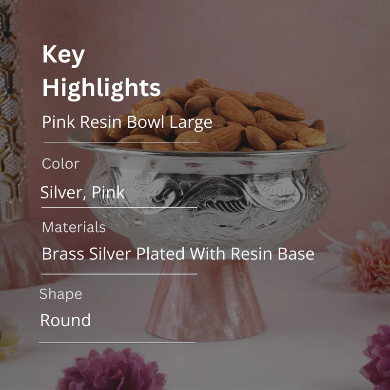 Brass Silver Plated Handi Shape Bowl With Pink Resin Base Large 5.5'