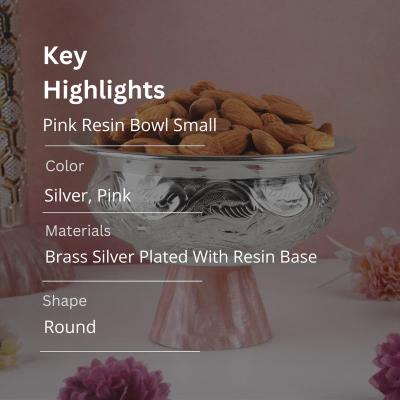Brass Silver Plated Handi Shape Bowl With Pink Resin Base Small 4'