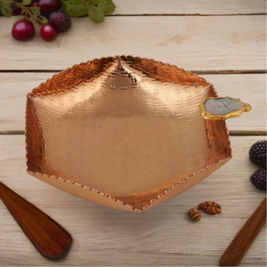 Metal Copper Plated Hexagon Bowl With Agate Stone