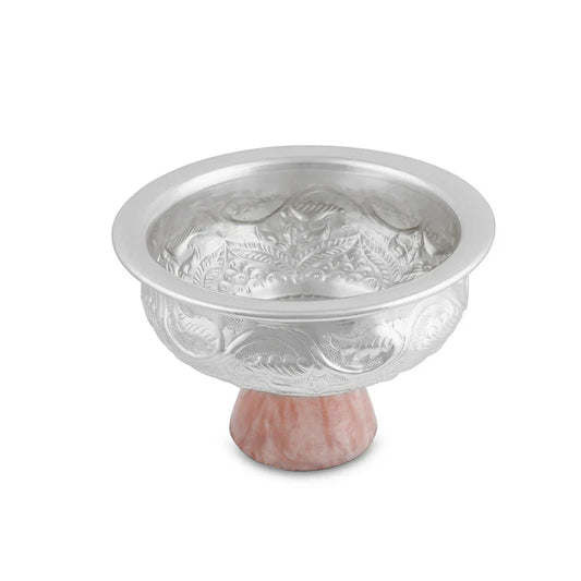 Brass Silver Plated Handi Shape Bowl With Pink Resin Base Small 4'