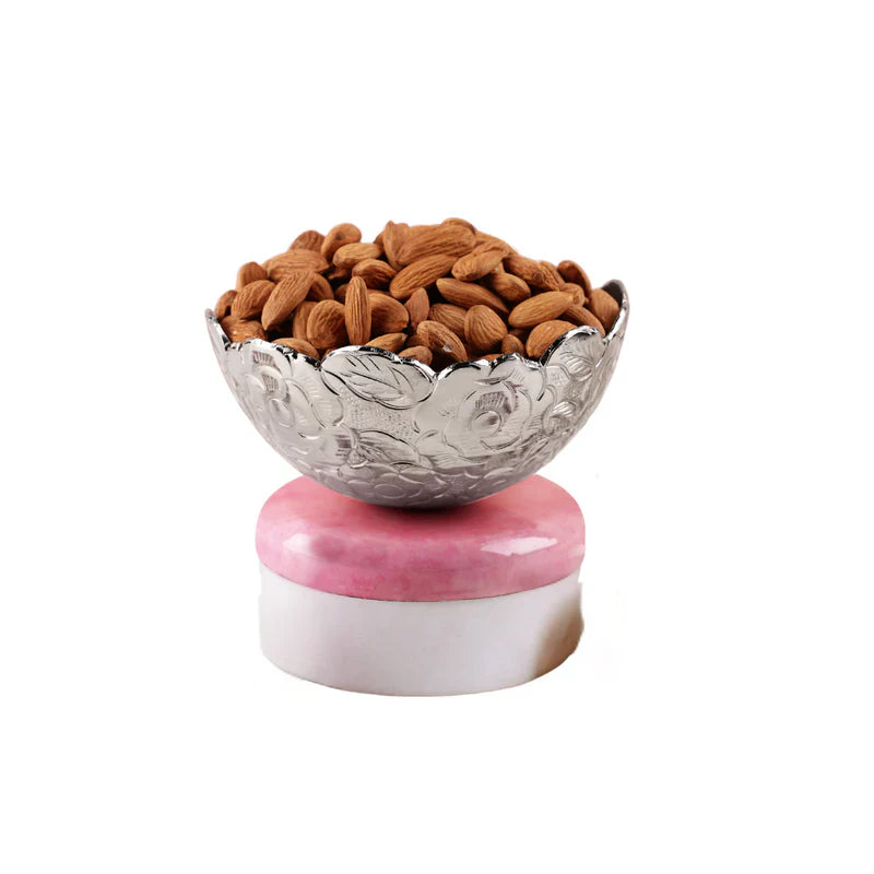 Metal Chittai Bowl With Pink Resin Base 4'