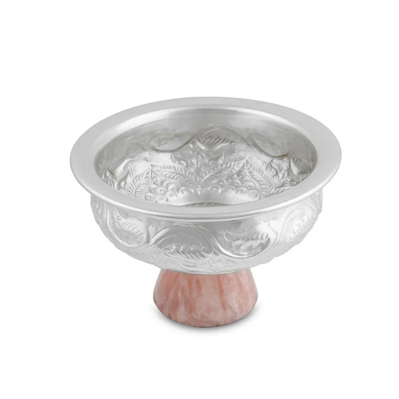 Brass Silver Plated Handi Shape Bowl With Pink Resin Base Large 5.5'