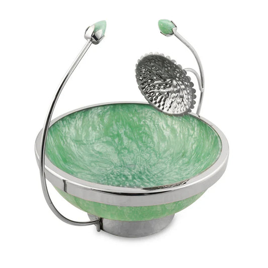Brass Silver Plated Green Resin Bowl
