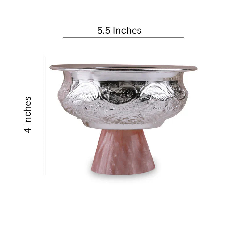 Brass Silver Plated Handi Shape Bowl With Pink Resin Base Large 5.5'