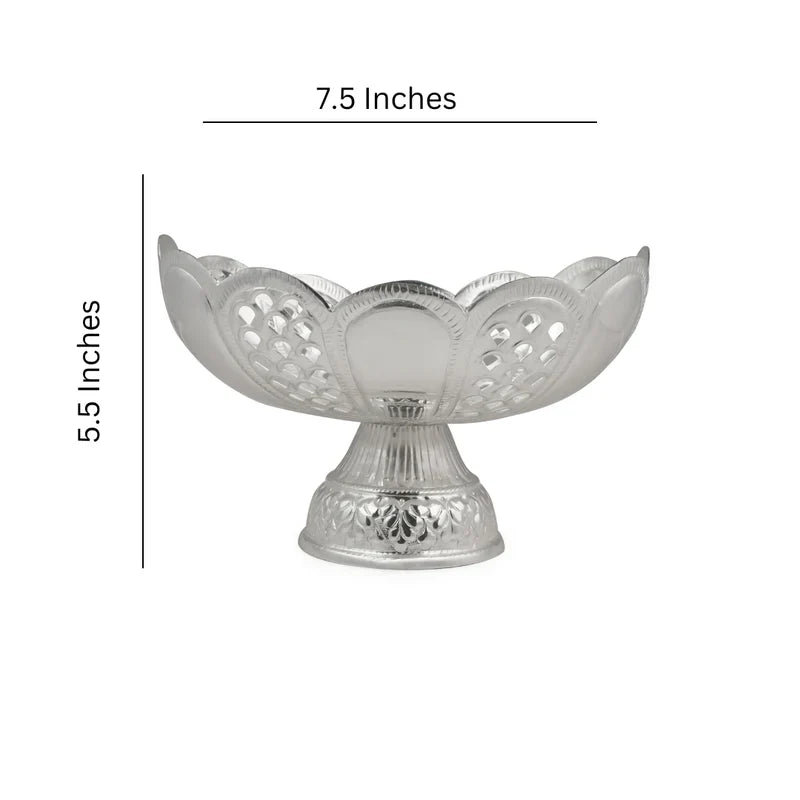 Brass Silver Plated Oval Cut Work Bowl