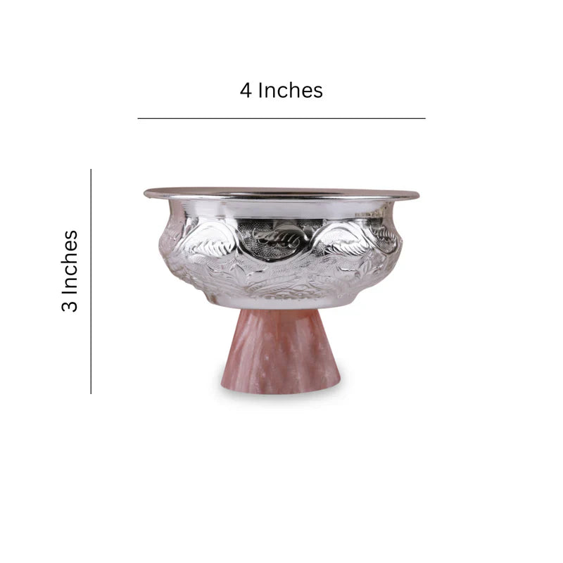 Brass Silver Plated Handi Shape Bowl With Pink Resin Base Small 4'
