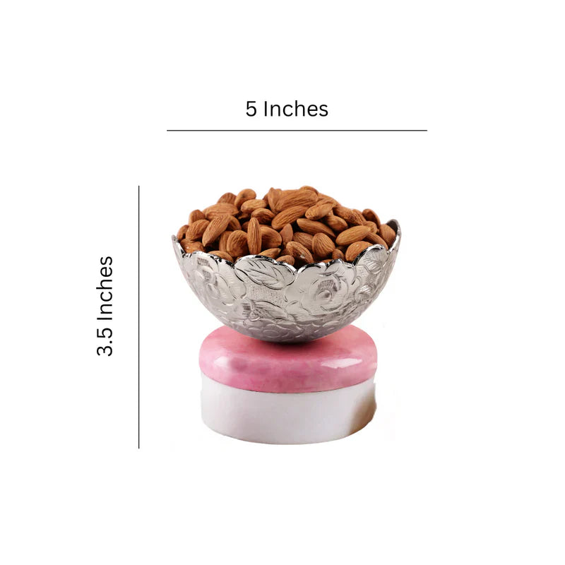 Metal Chittai Bowl With Pink Resin Base 4'