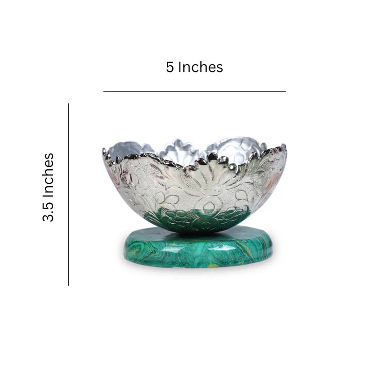Metal Chittai Bowl With Green Resin Base 4'