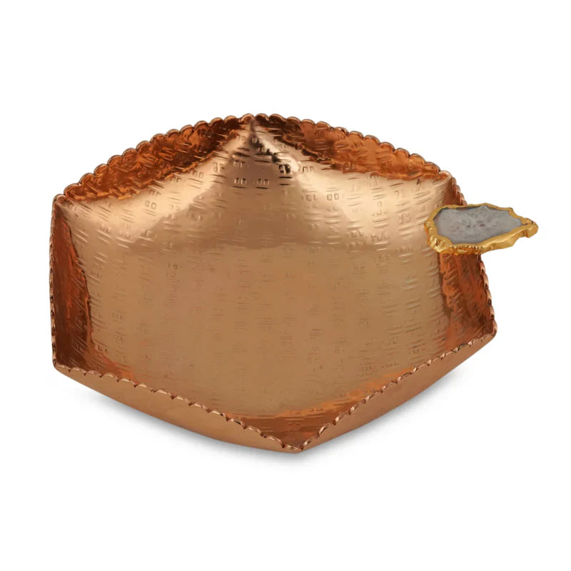 Metal Copper Plated Hexagon Bowl With Agate Stone