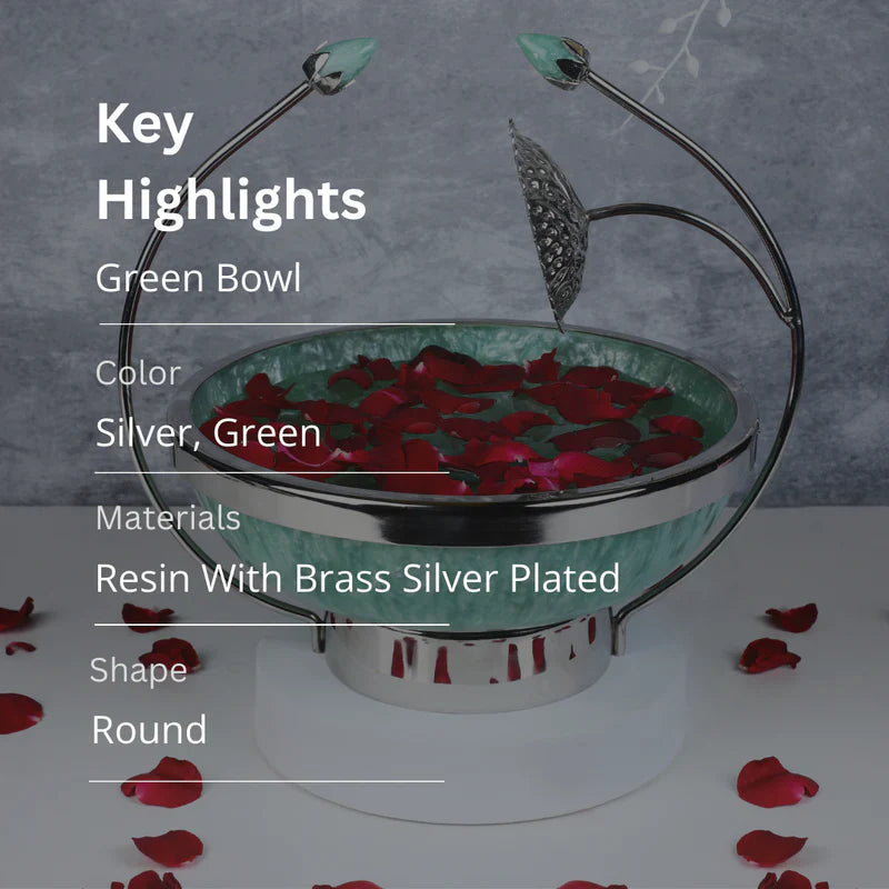 Brass Silver Plated Green Resin Bowl