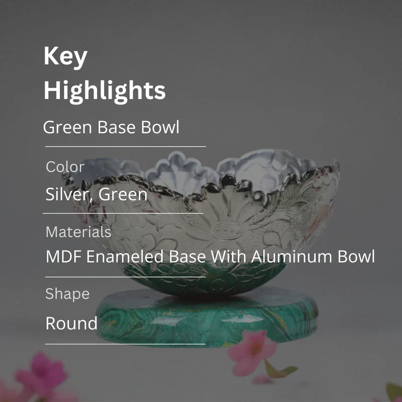 Metal Chittai Bowl With Green Resin Base 4'