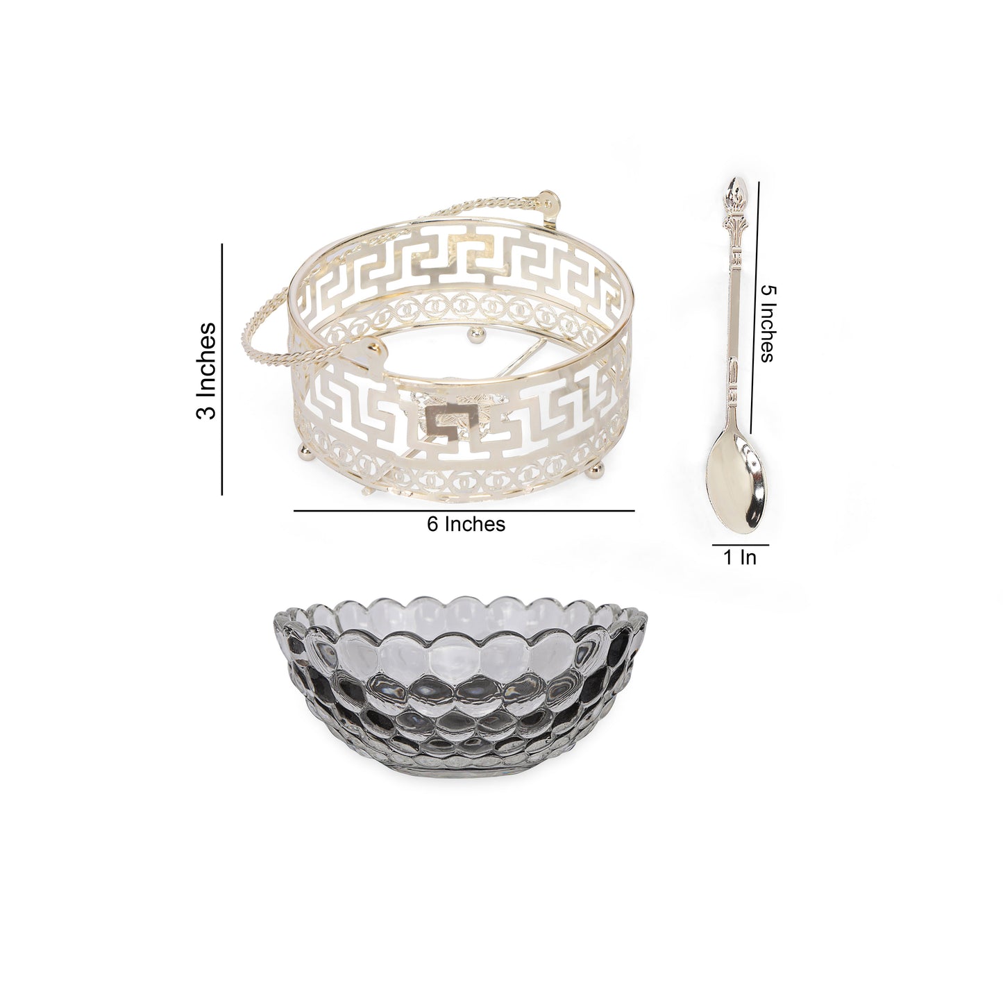 Basket with Spoon - White Metal