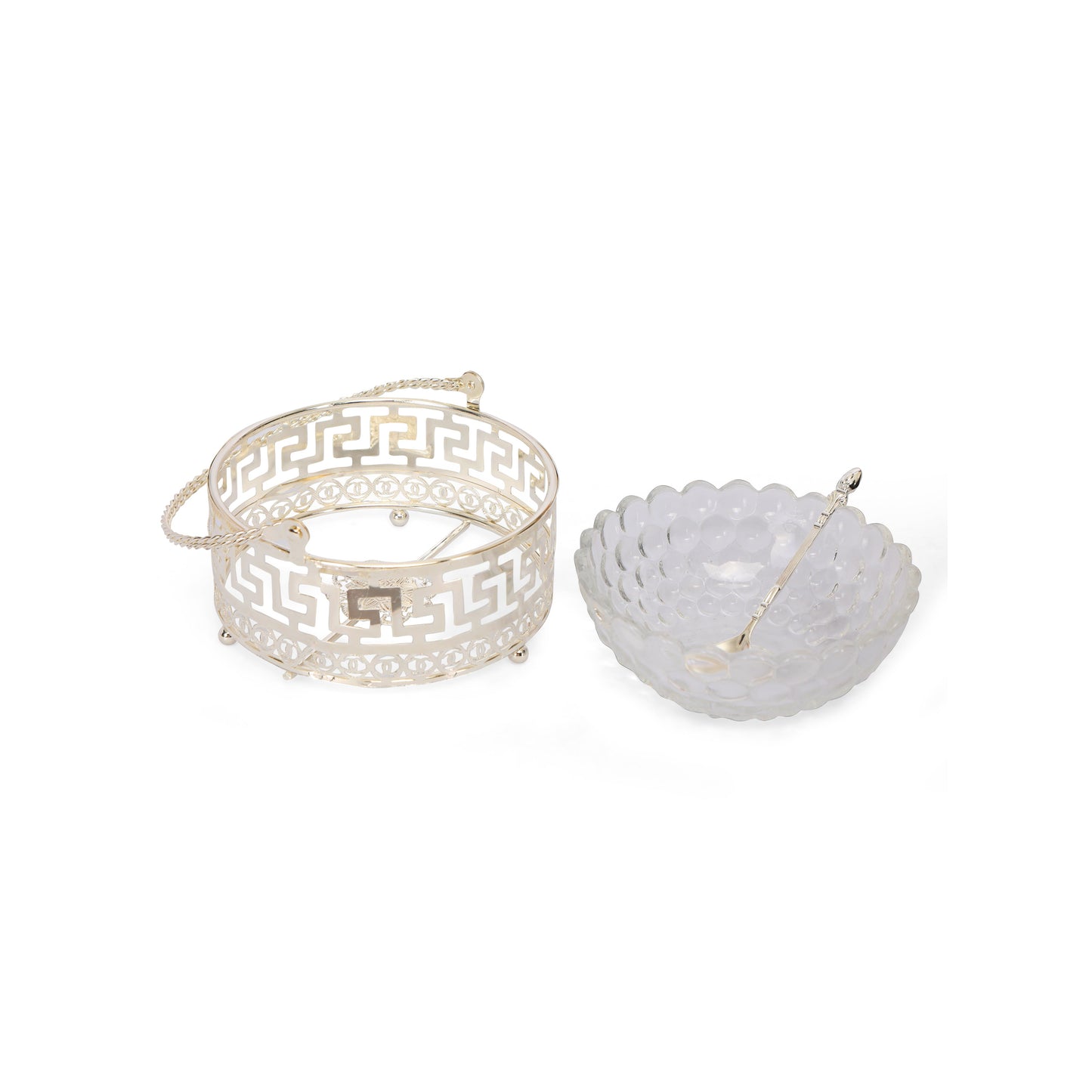Basket with Spoon - White Metal