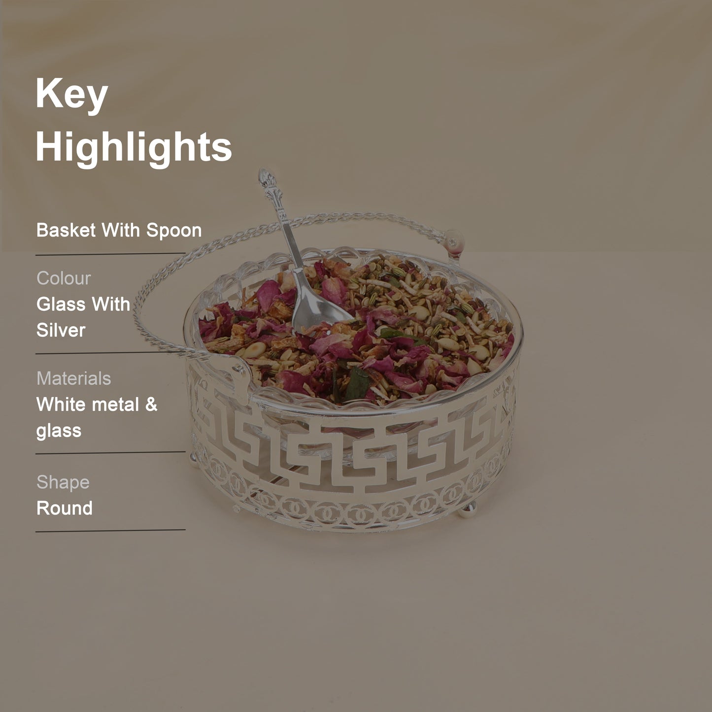 Basket with Spoon - White Metal