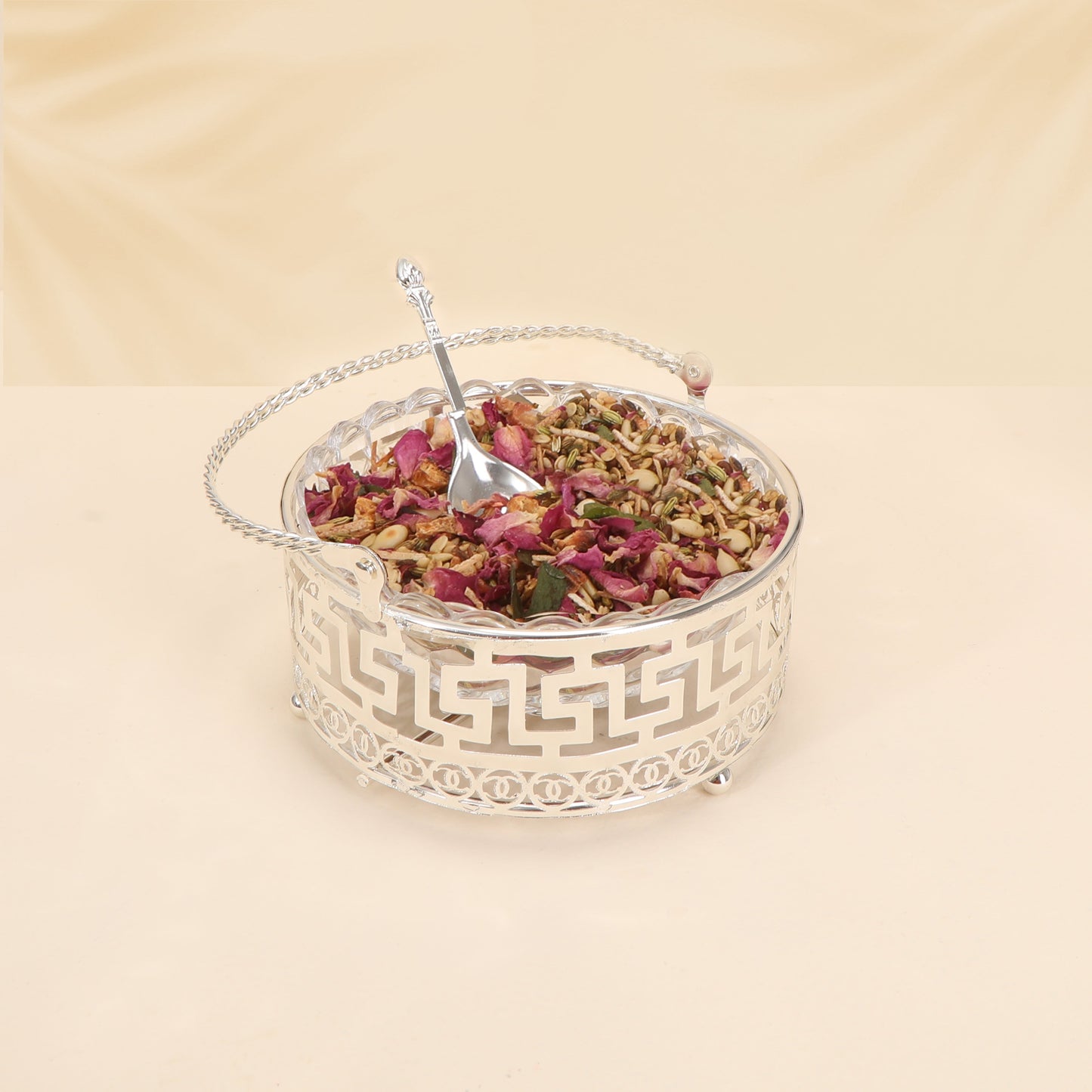 Basket with Spoon - White Metal