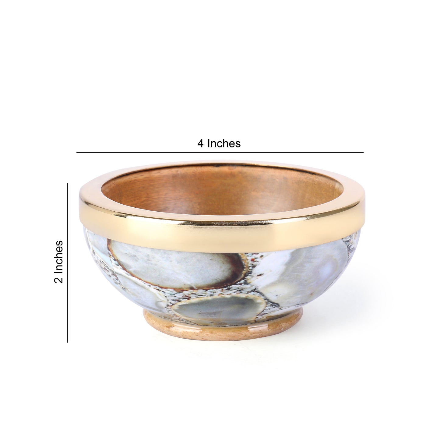 Wooden & Agate Print & Enamel With Gold Metal Rim Dip Bowl - 4'