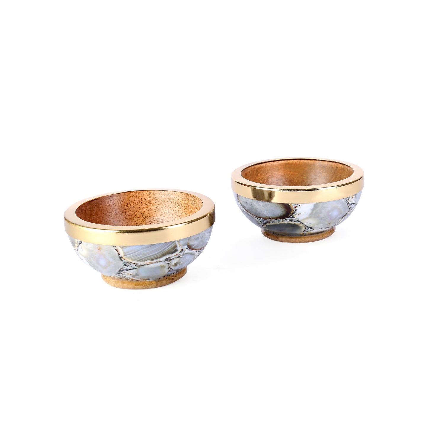 Wooden & Agate Print & Enamel With Gold Metal Rim Dip Bowl - 4'