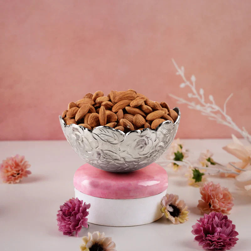 Metal Chittai Bowl With Pink Resin Base 4'