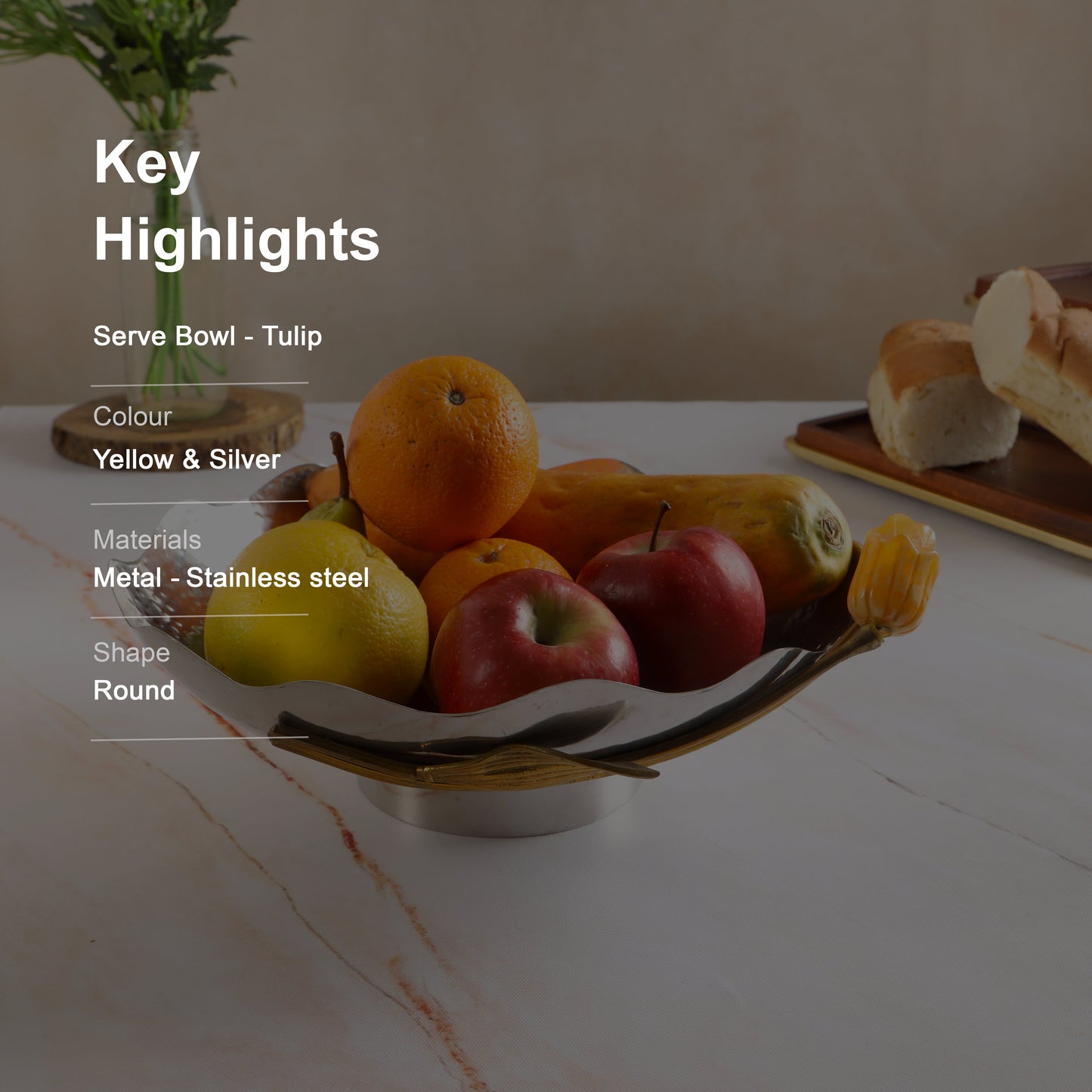 Stainless Steel Bowl With A Tulip Accent