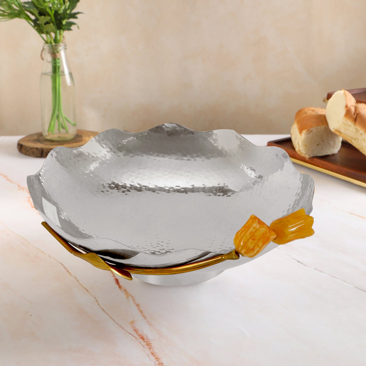 Stainless Steel Bowl With A Tulip Accent