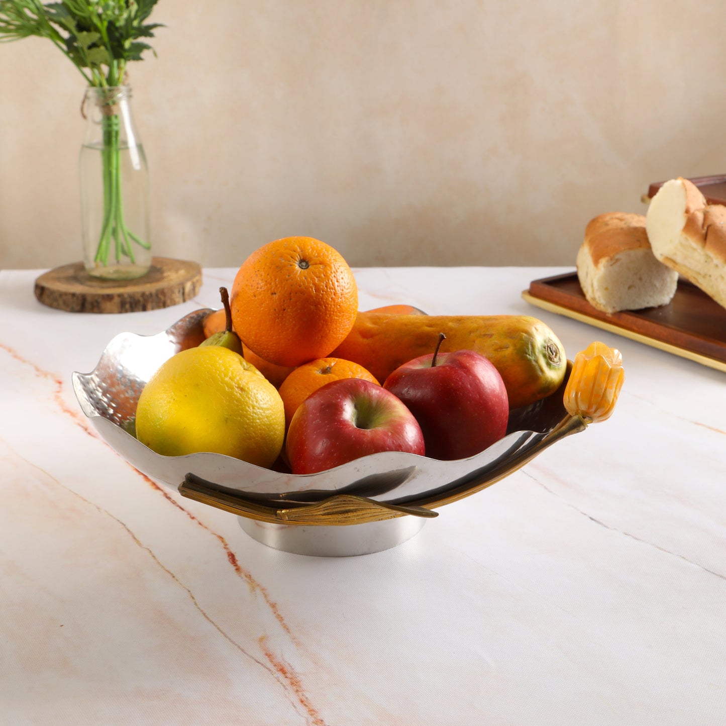 Stainless Steel Bowl With A Tulip Accent