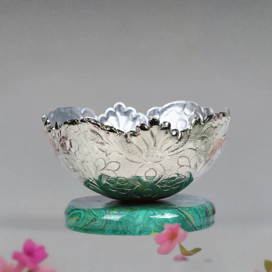 Metal Chittai Bowl With Green Resin Base 4'